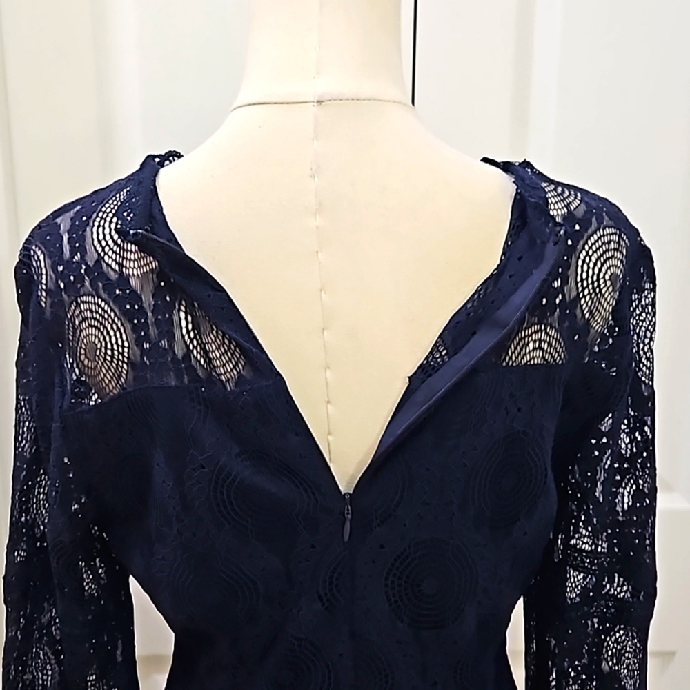 Xhilaration Dark Blue Floral Laced Bell Sleeve Dress Size Medium - Picture 5 of 8